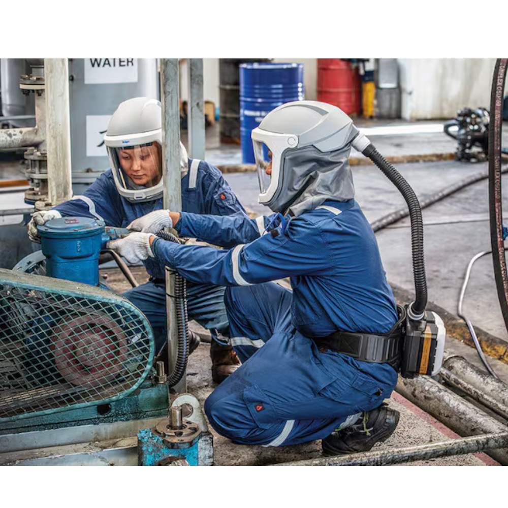 Dräger x-plore adem helm met tychem schouder afdekking
